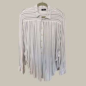 BDG Urban Outfitters Striped Button Down Boho Shirt White Blue Small Long Sleeve